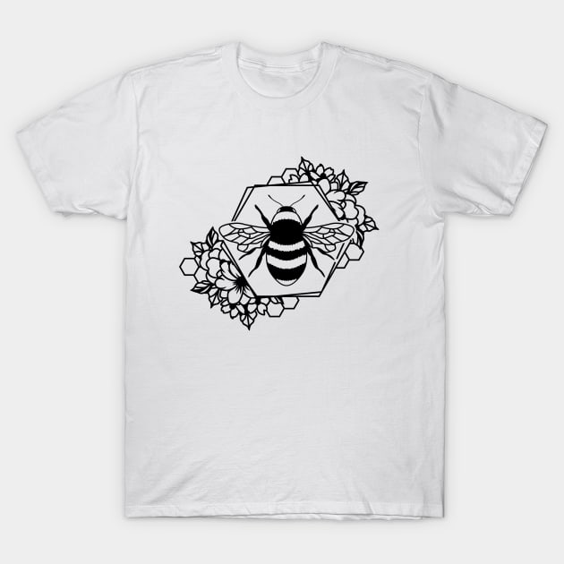 Bee in Hexagon with Flowers T-Shirt by Tidewater Beekeepers